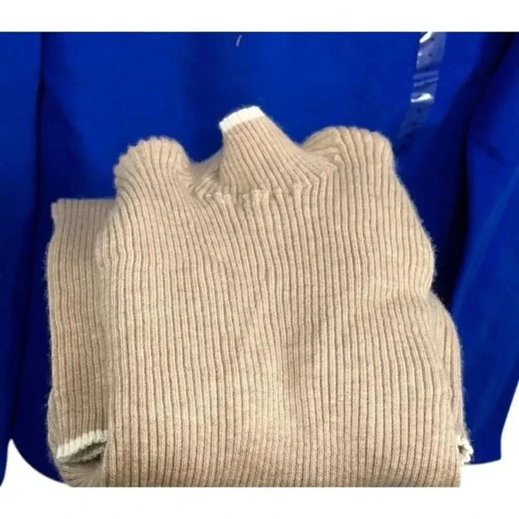 Vineyard Vines 100% Cashmere Tan & Navy Stripe Ribbed Nock Neck Sweater - XS - Picture 10 of 11